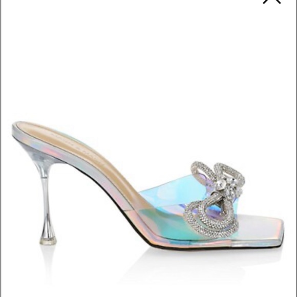 MACH & MACH Double Bow Iridescent PVC Mules Crystal embellished Pumps 7.5 - Picture 2 of 13
